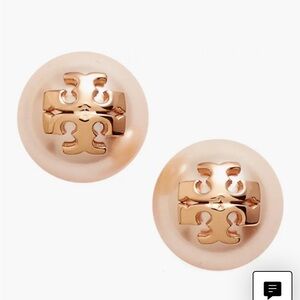 TORY BURCH ROSE GOLD MOONDANCE PEARL STUD EARRINGS